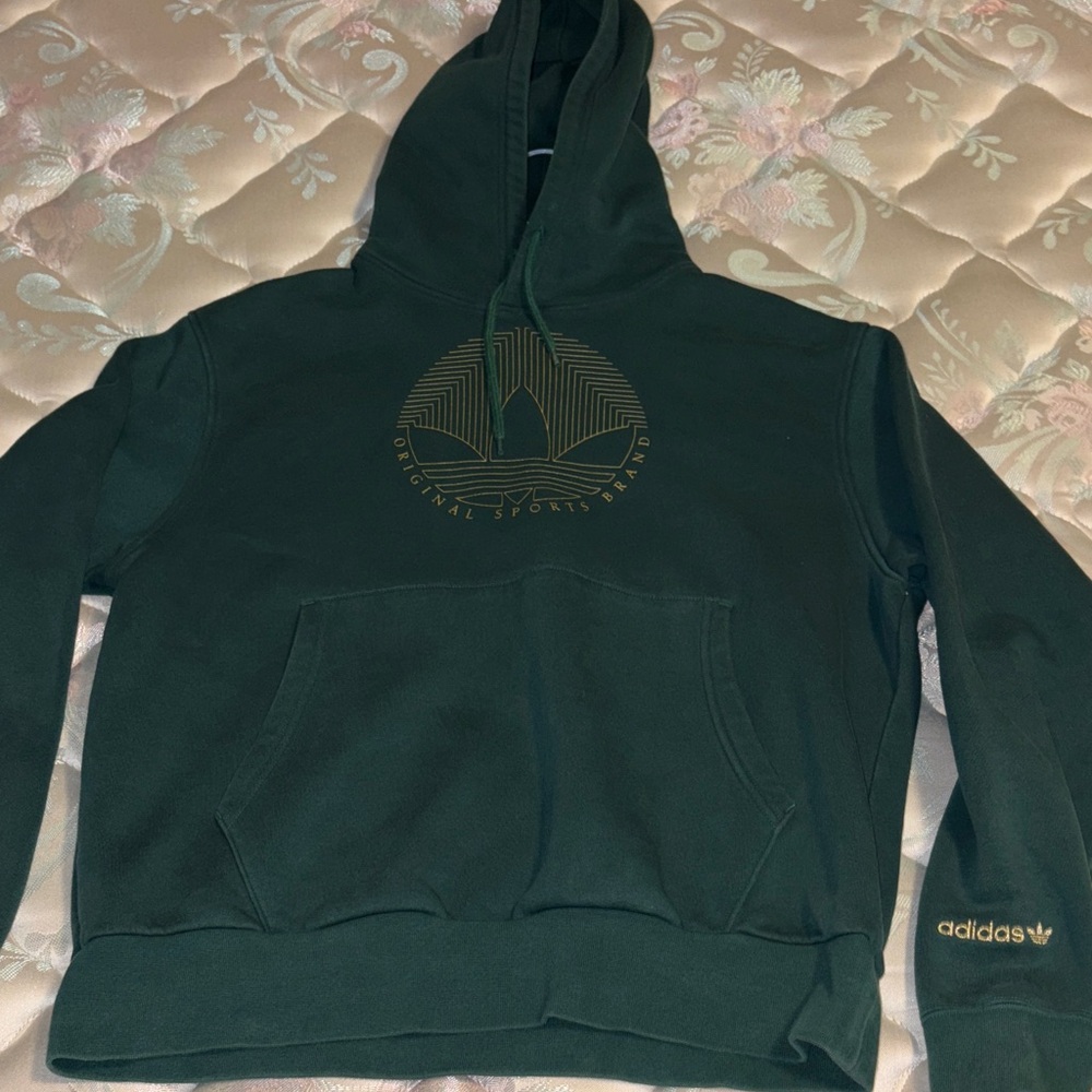 Adidas Dark Green Thick Warm Hoodie with Gold Accents
